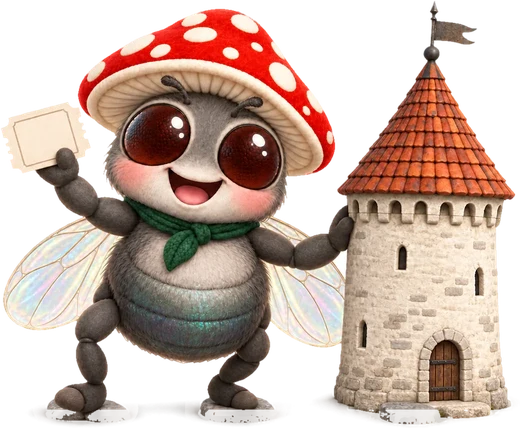 Muha next to a tiny Old Town tower with a tram ticket in hand
